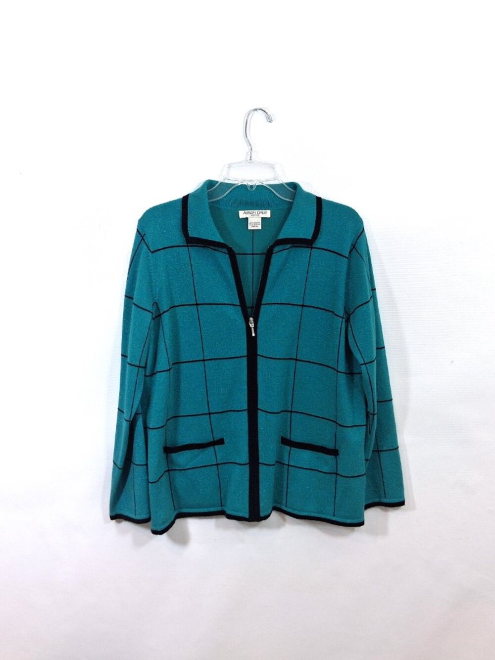 Vintage Sweater Set Allison Daley Petite Top Cardigan Sweater Teal Metallic PL - Picture 6 of 11